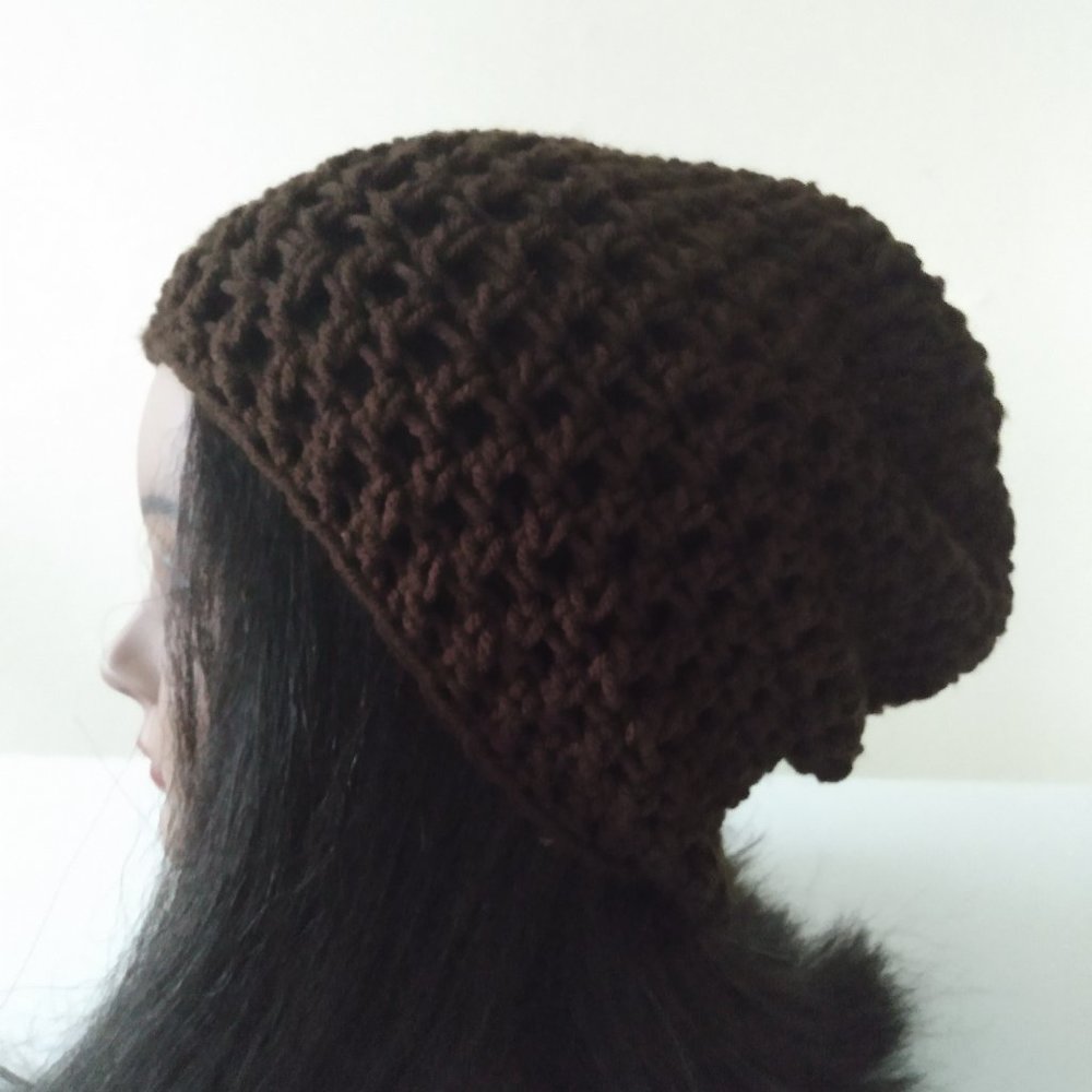 SALE! Serenity and Luxe | Brown Crochet Slouch Rasta Boho Beanie | SMALL